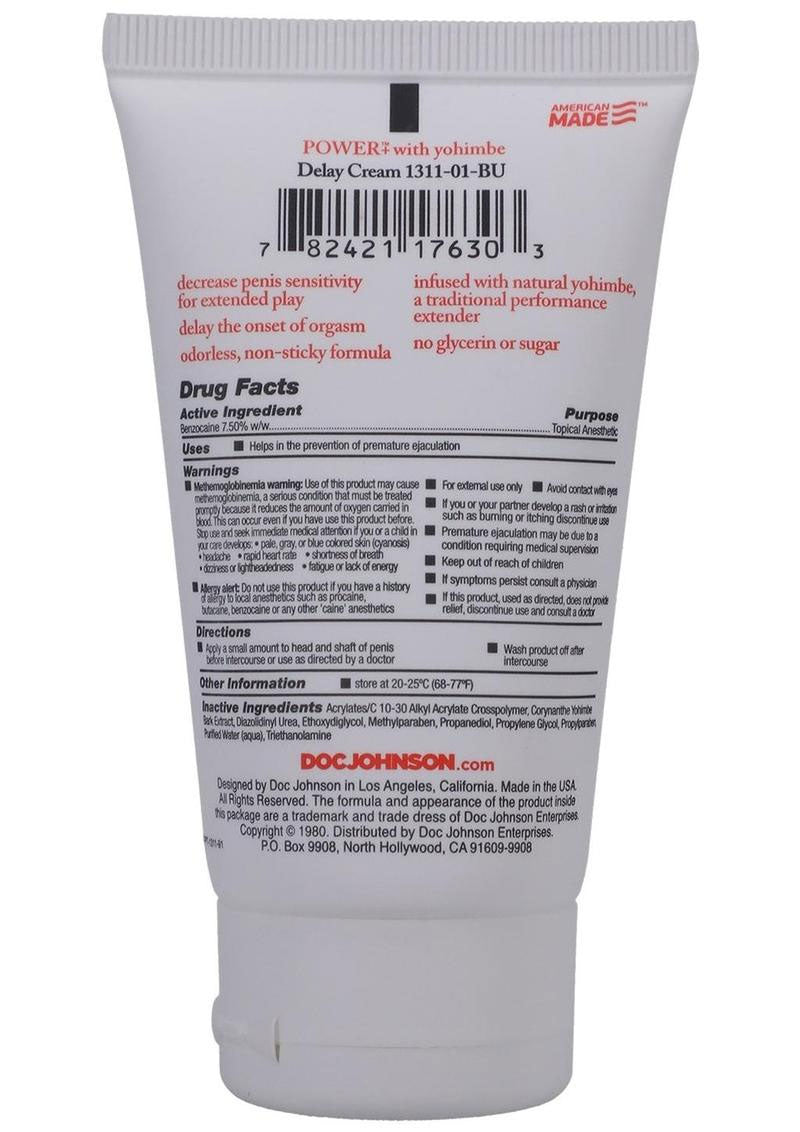 Doc Johnson Power Plus Delay Cream for Men - 2 Oz - Odorless and Tasteless