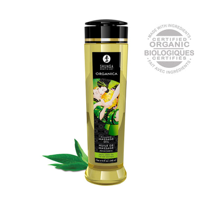 Organica Green Tea Massage Oil - 8 Fl. Oz. - Kissable and Non-Greasy