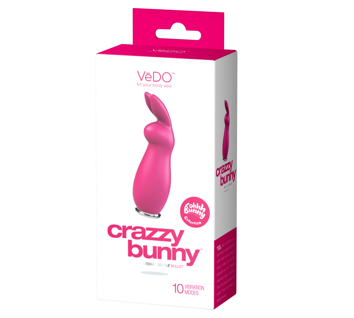 VeDO Crazzy Bunny Rechargeable Bullet - 10 Vibration Modes - Pink