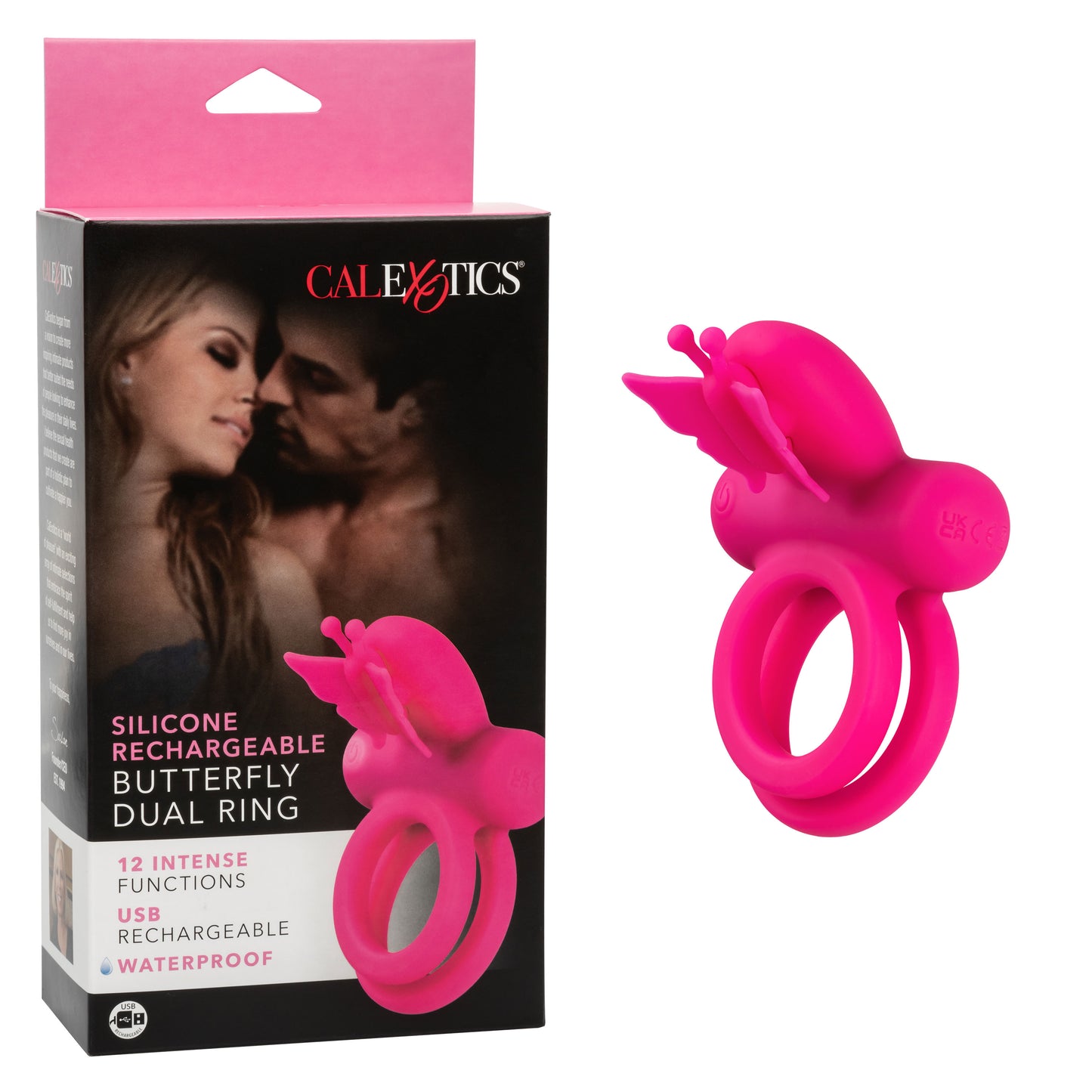 CalExotics Silicone Rechargeable Dual Butterfly Ring – Pink