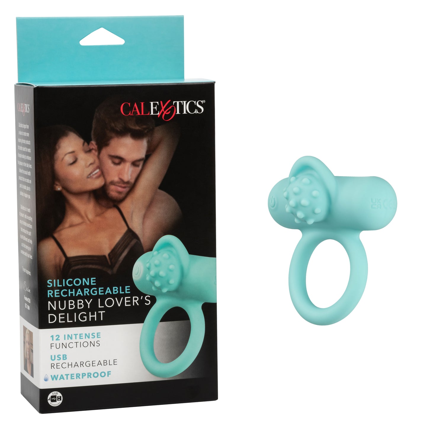 CalExotics Silicone Rechargeable Nubby Lover's Delight – Blue Vibrating Cock Ring
