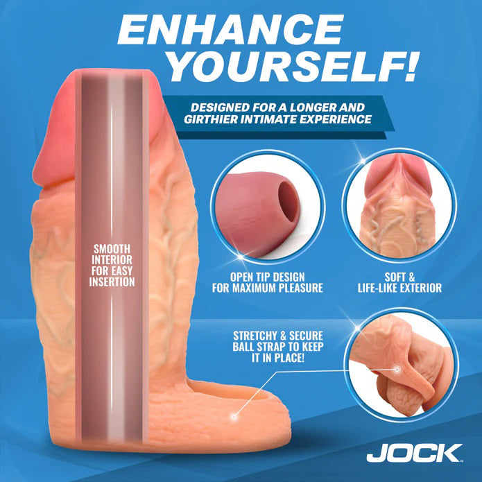 Curve Toys Jock Silicone Penis Extension Sleeve - Beige - Realistic Design with Ball Strap