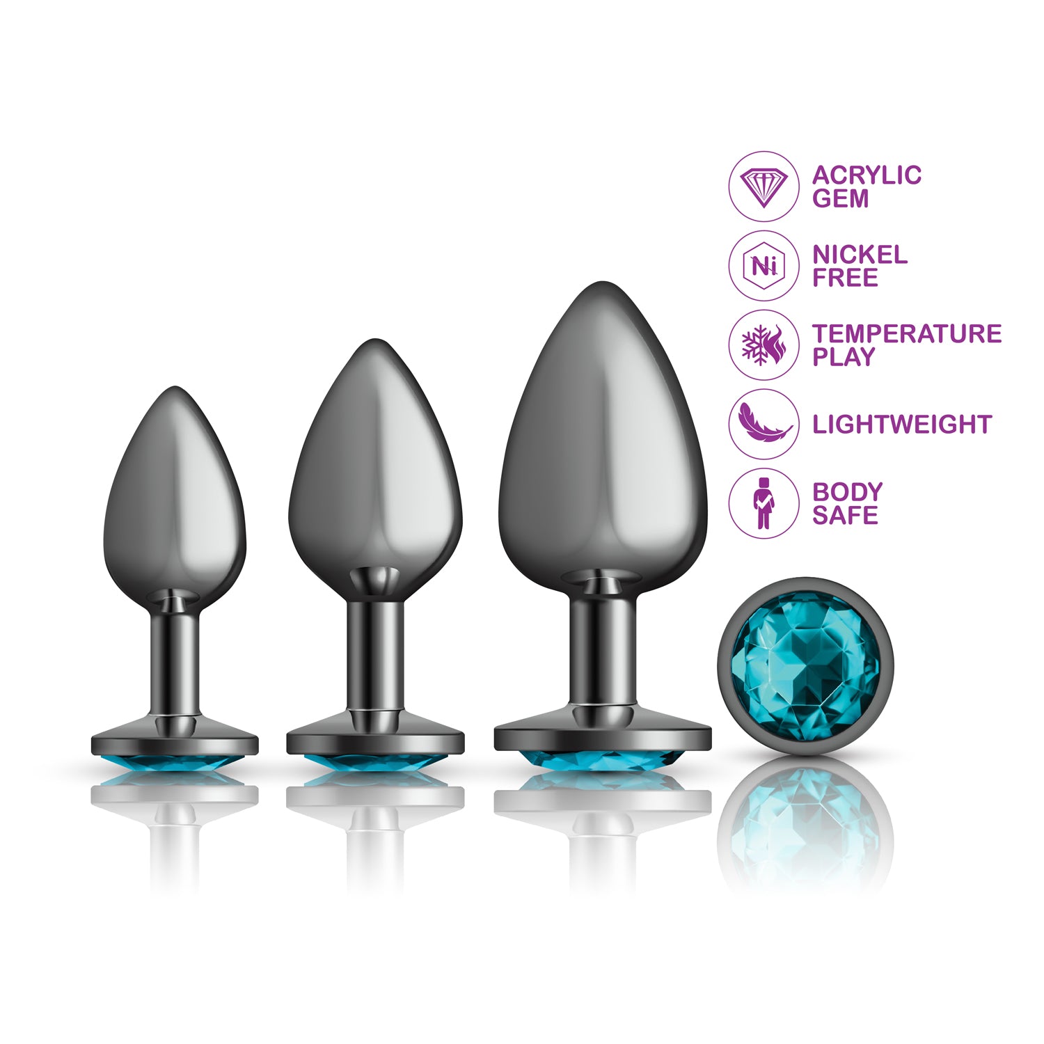 Viben Teal Round Gem Anal Trainer Kit – Gunmetal – 3 Piece Set