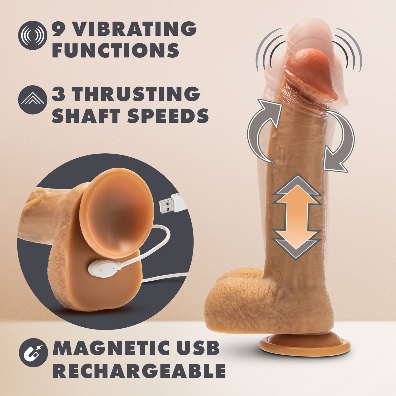 Dr. Phillips 8.5 Inch Thrusting Dildo with Remote Control - Tan