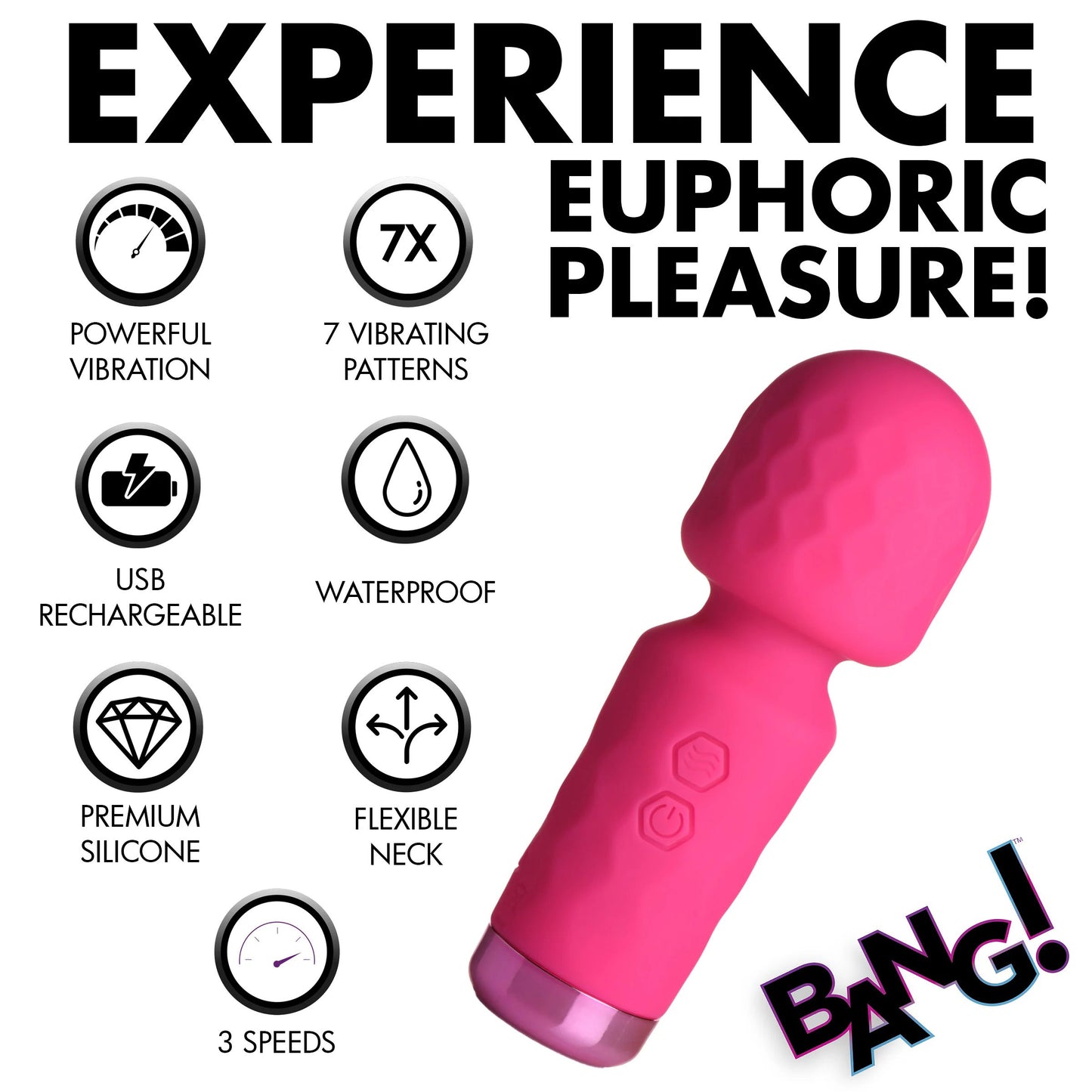 XR Brands 10x Mini Silicone Wand – Pink – Waterproof, Rechargeable, Multi-Speed