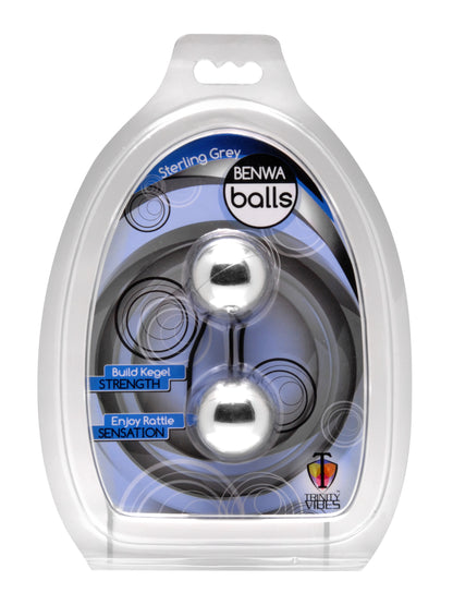 XR Brands Sterling Grey Benwa Balls – Kegel Exercise Balls – Silver