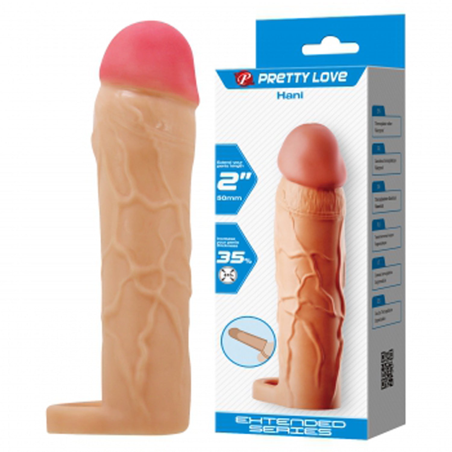 Pretty Love Hani Extended Penis Sleeve - Realistic Waterproof TPR - Beige