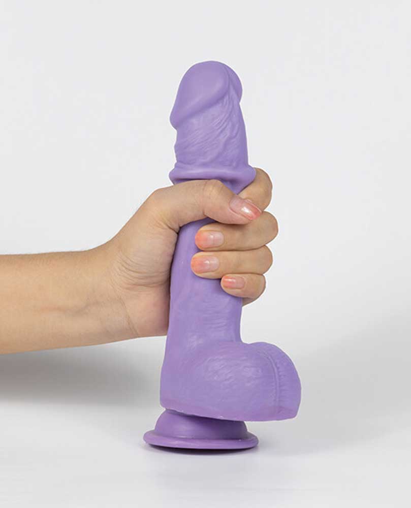 Real Skin Mr. Lavender 7.5" Dual Layer Dildo - Purple - Waterproof and Harness Compatible