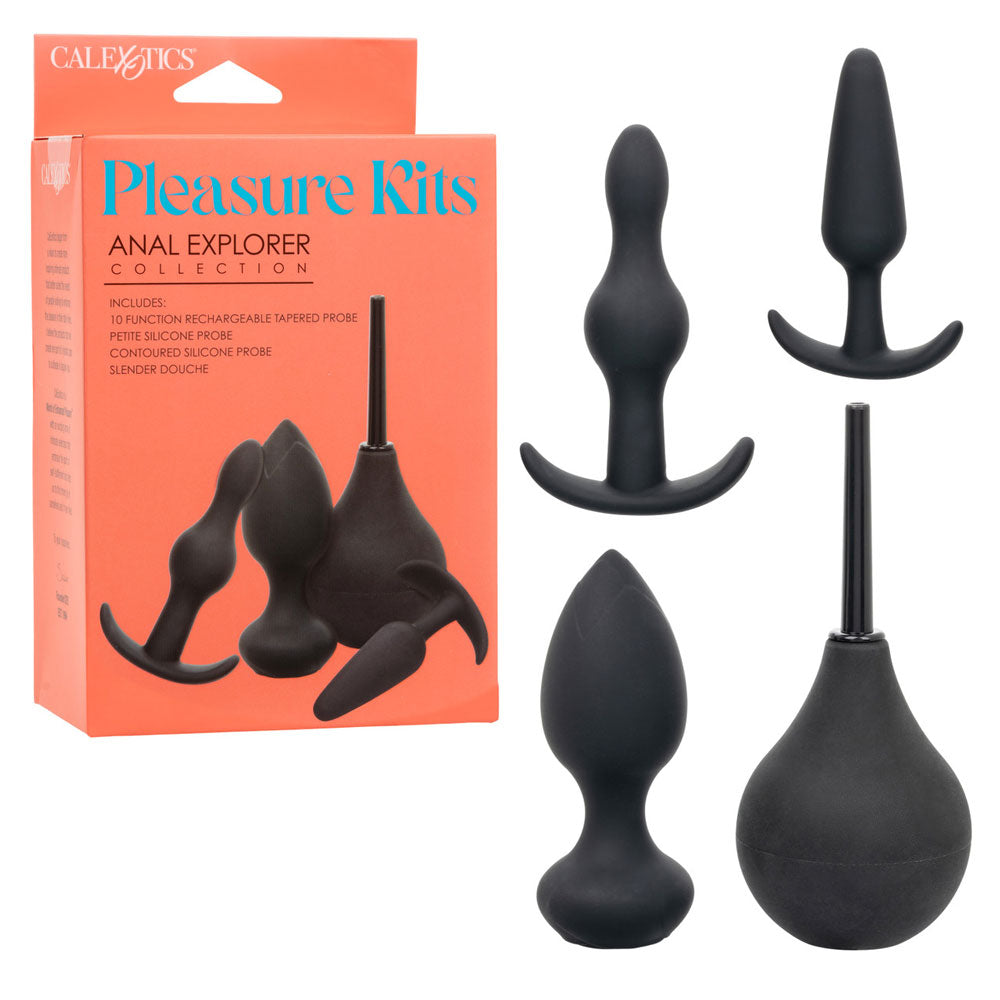 CalExotics Pleasure Kits Anal Explorer Collection - Black - 4-Piece Set with Rechargeable Probe