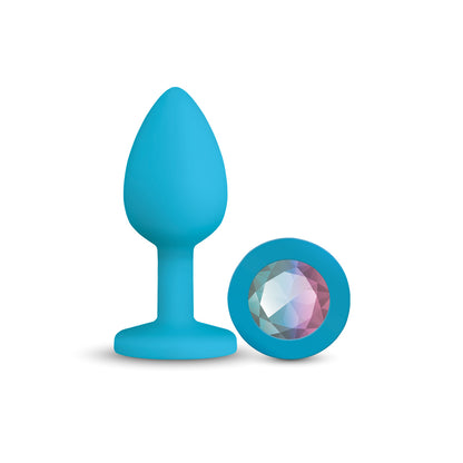 Gemma Clear Iridescent Gem Teal Silicone Anal Plug - Small