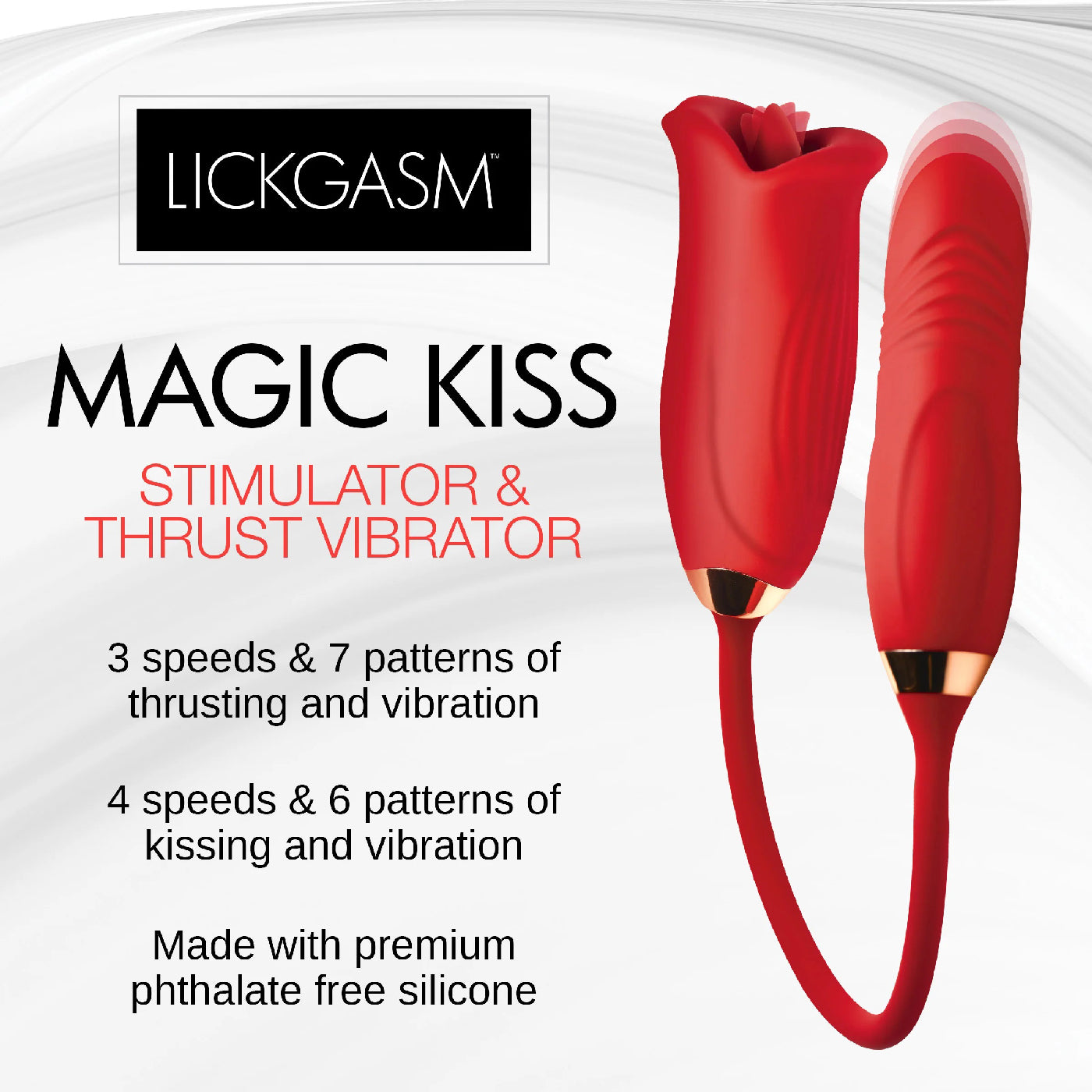 Magic Kiss Clitoral Stimulator with Thrusting Vibrator - Red