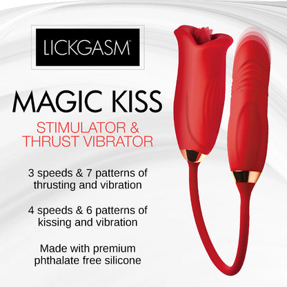 Magic Kiss Clitoral Stimulator with Thrusting Vibrator - Red