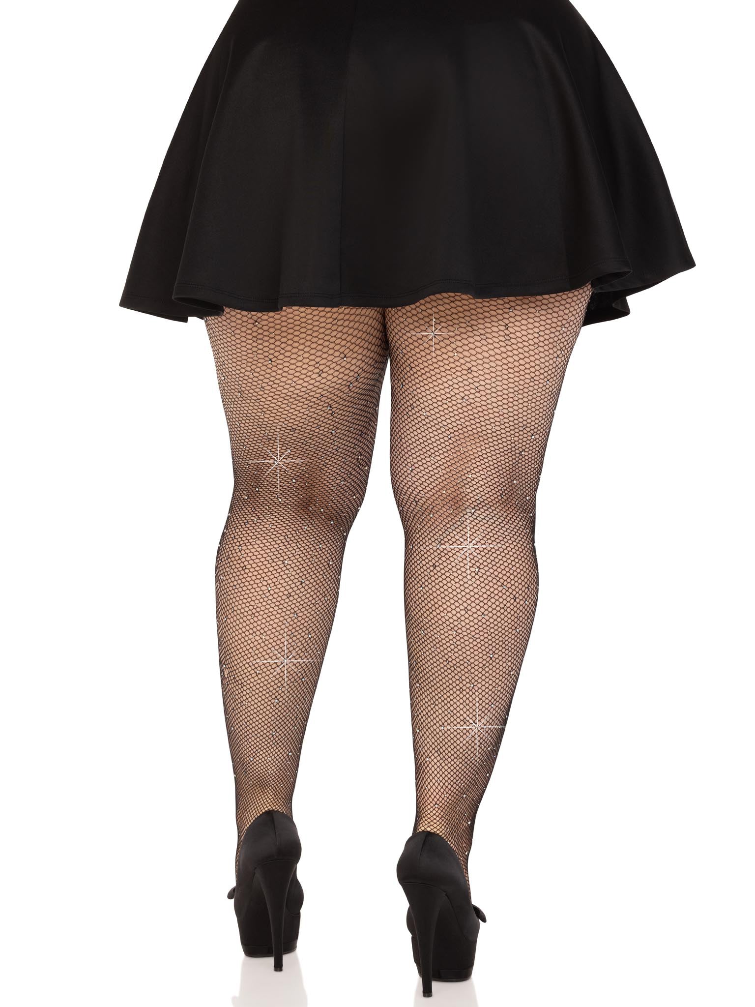 Leg Avenue Colby Rhinestone Fishnet Tights - 1X/2X - Black