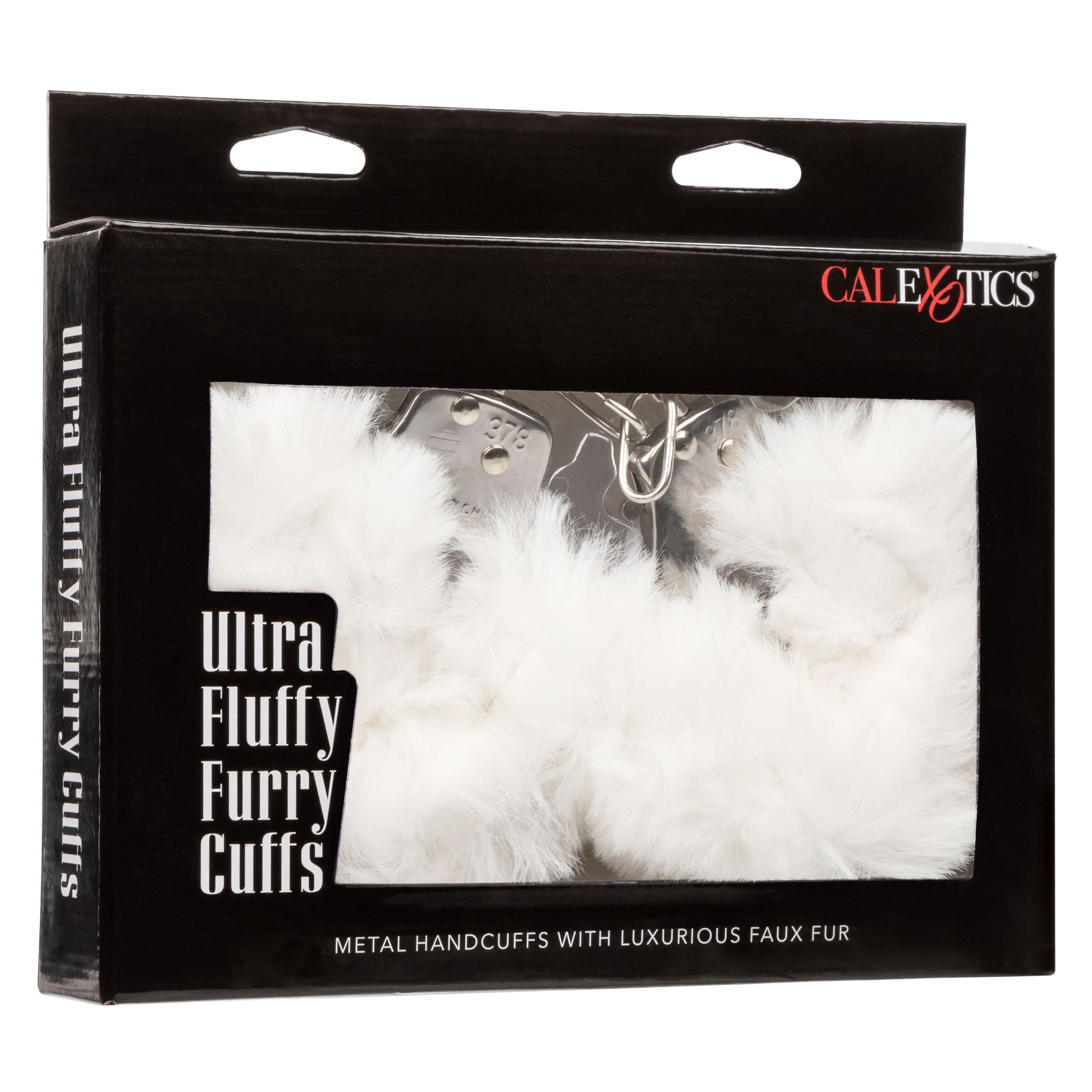 CalExotics Ultra Fluffy Furry Cuffs - Lockable Metal Handcuffs with Faux Fur - White