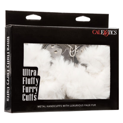 CalExotics Ultra Fluffy Furry Cuffs - Lockable Metal Handcuffs with Faux Fur - White