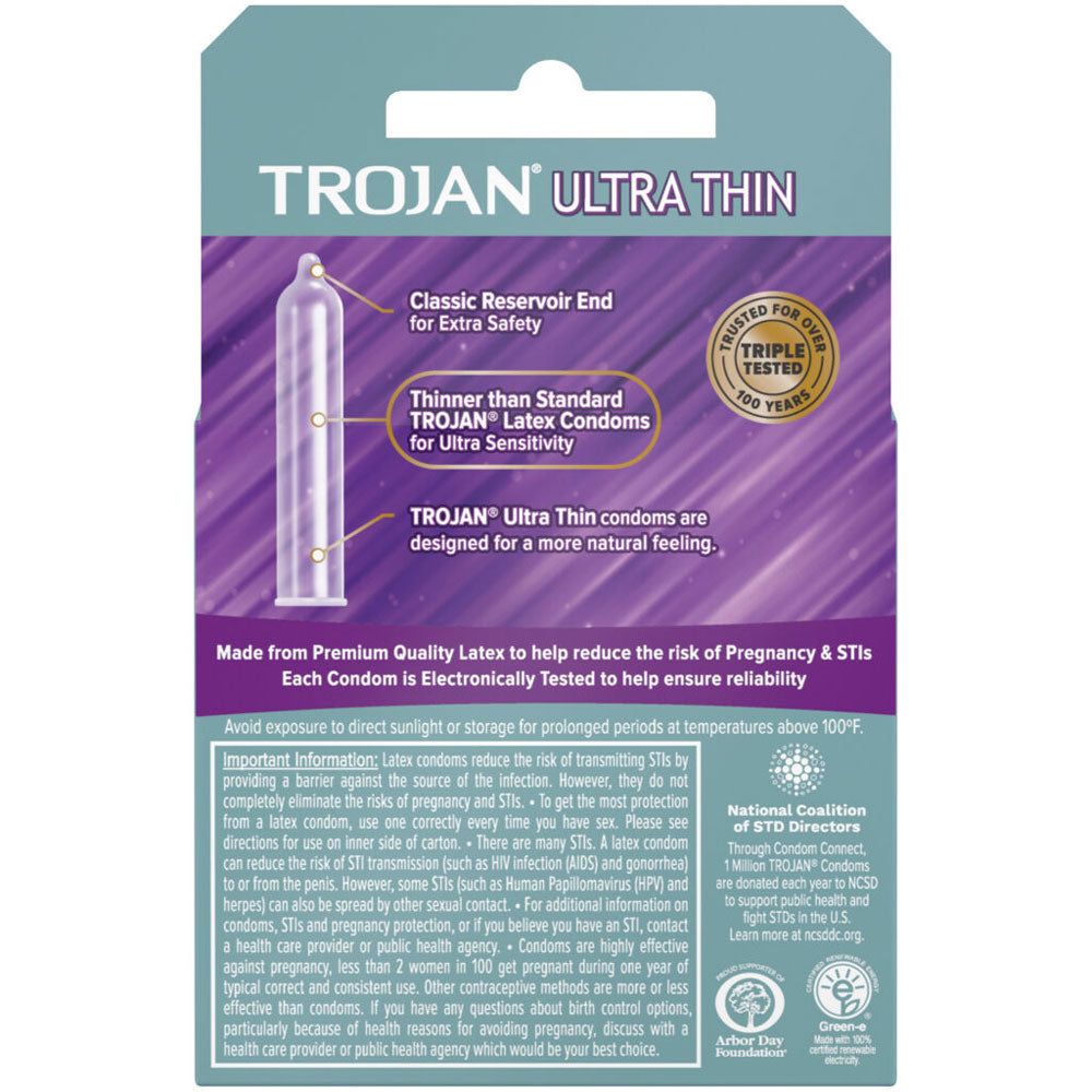 Trojan Sensitivity Ultra Thin Lubricated Condoms - Ultra Thin Design for Natural Feel - 3 Pack