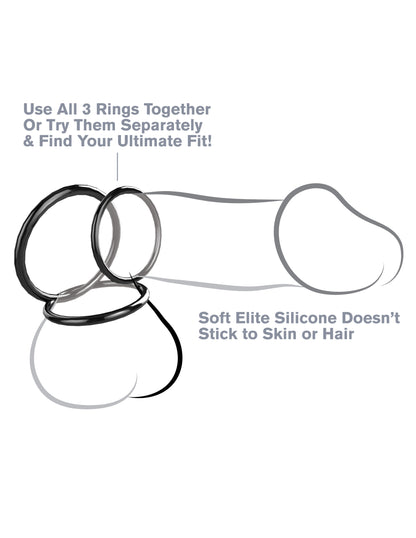 Fantasy C-Ringz Silicone Ring Stamina Set - Black - 3 Performance Rings