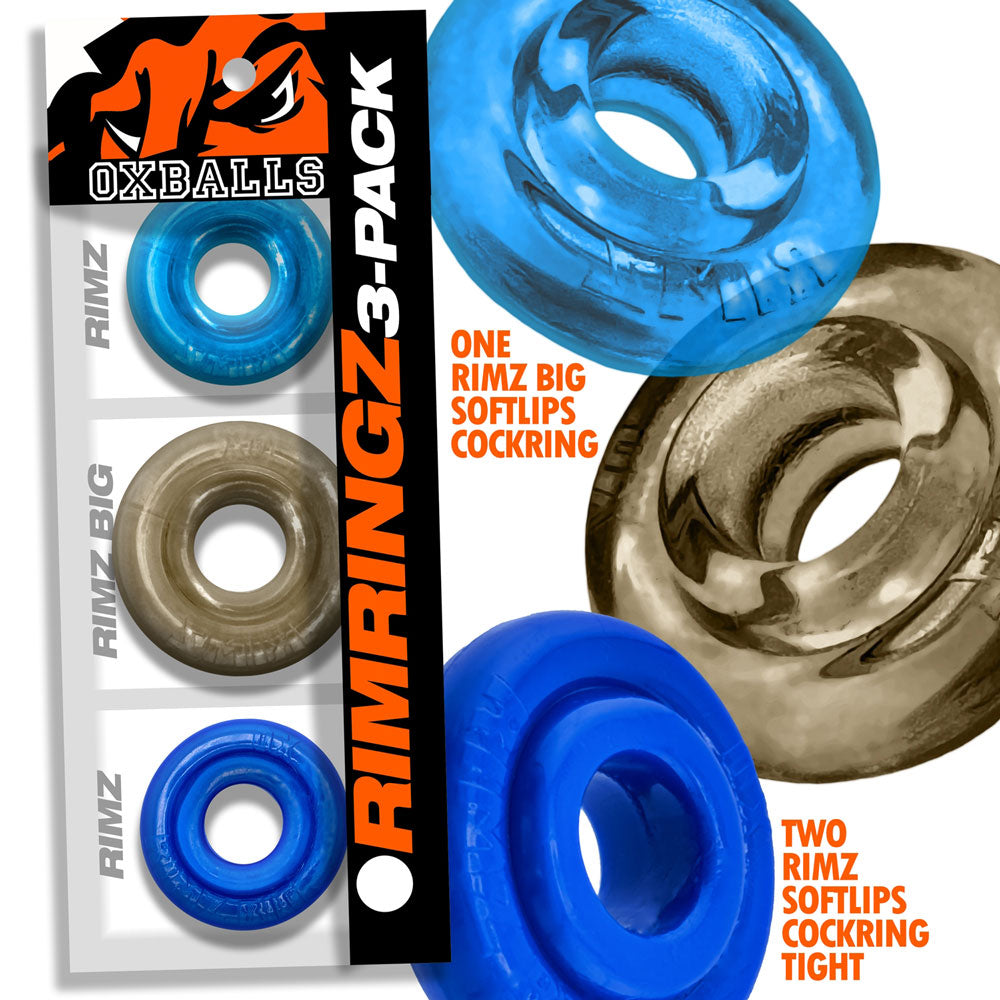 Oxballs Rimringz Multi Size 3 Pack Cockrings – Blue