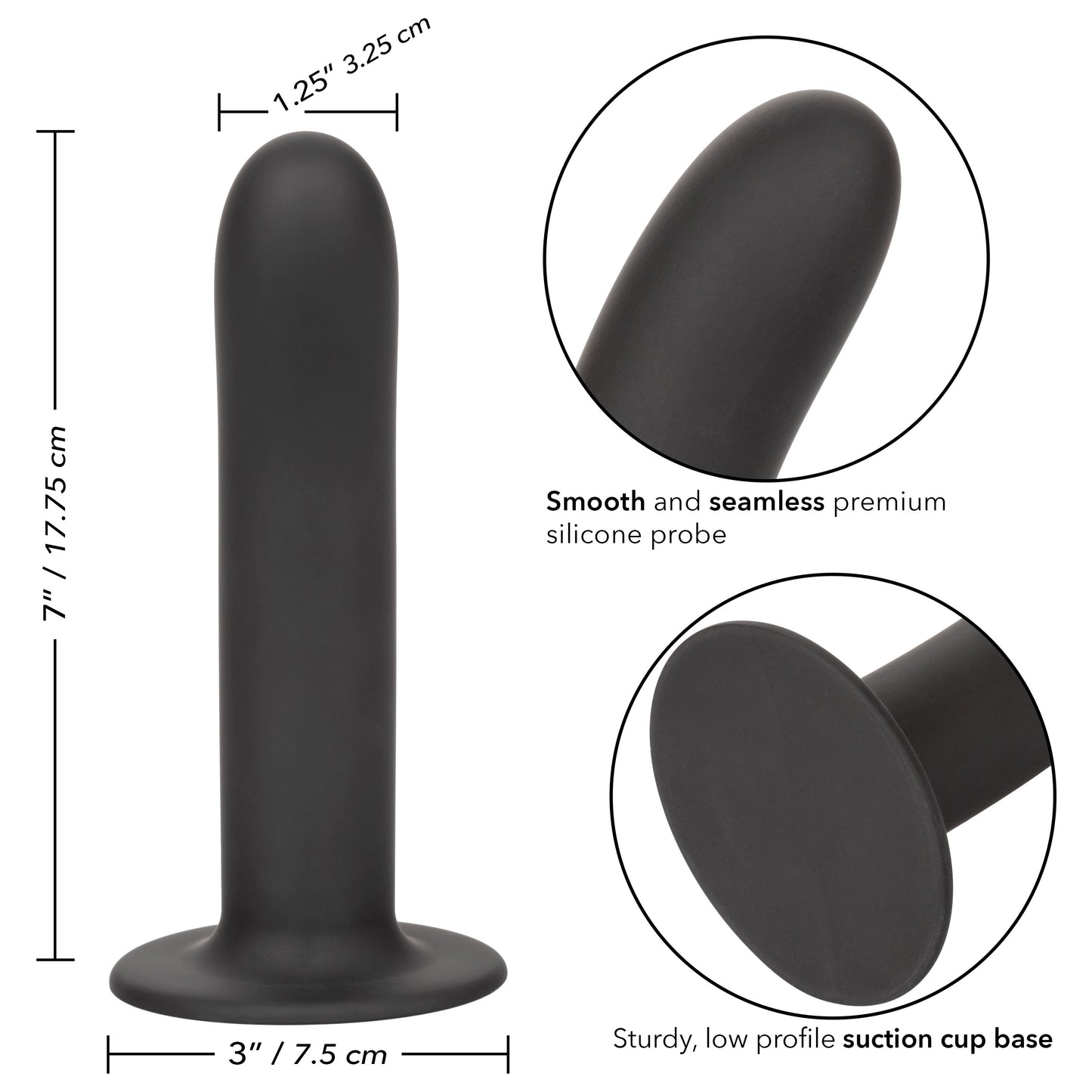 CalExotics Boundless 7 Inch Smooth Probe – Black – Hypoallergenic Silicone with Suction Cup