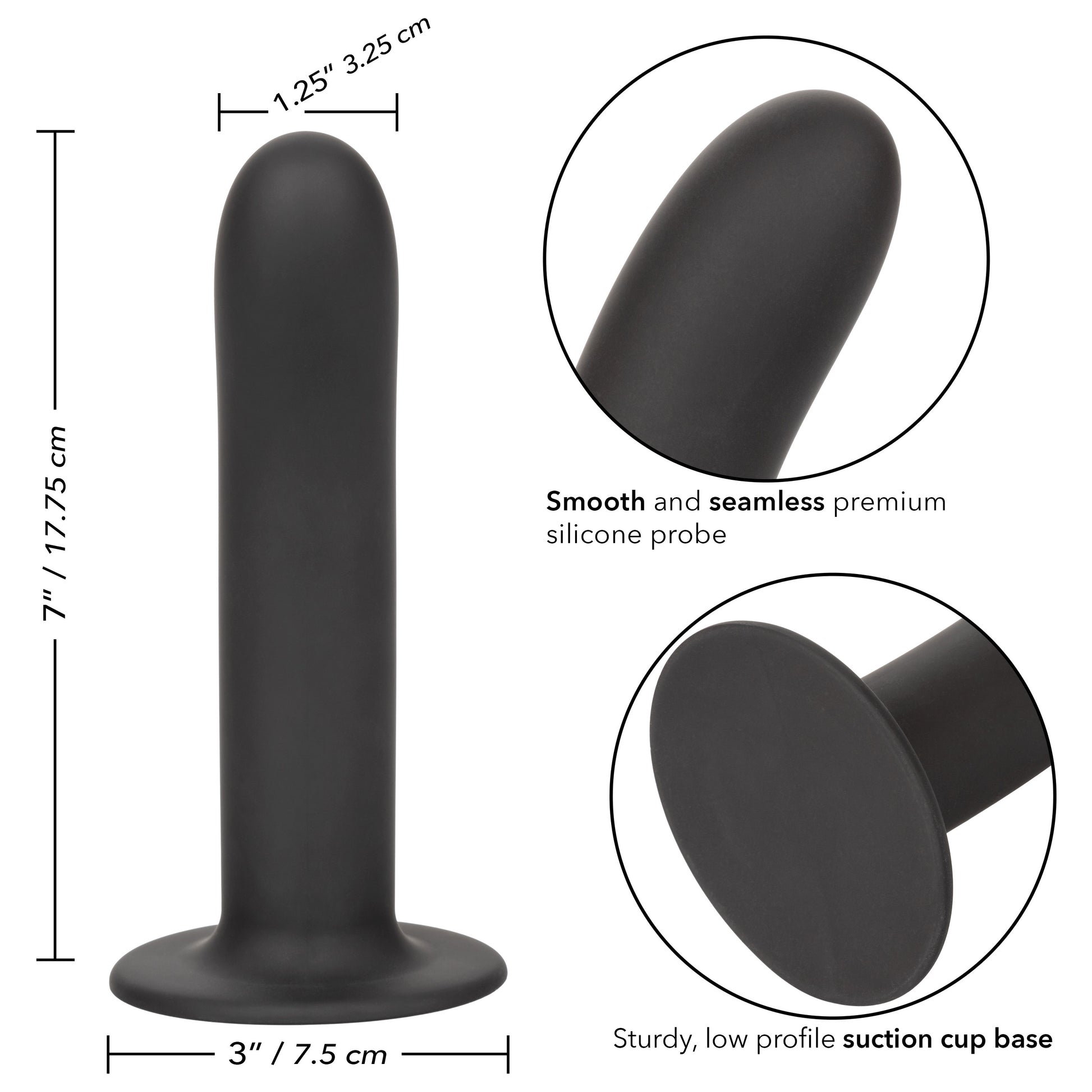 CalExotics Boundless 7 Inch Smooth Probe – Black – Hypoallergenic Silicone with Suction Cup