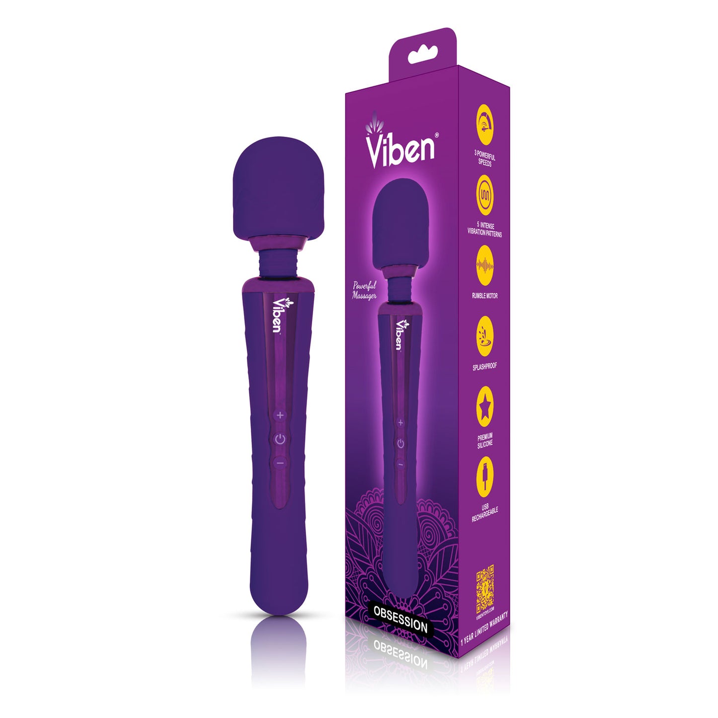 Viben Obsession Wand Massager – Powerful Silicone Massager, Violet