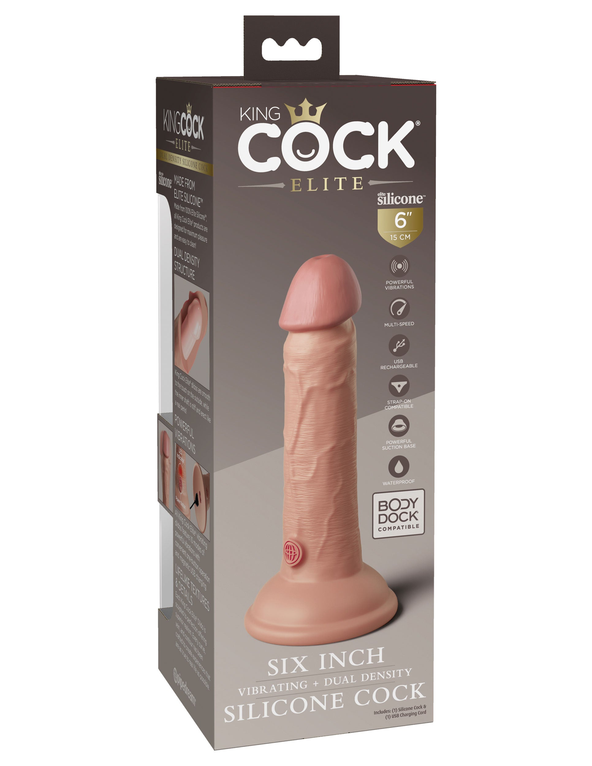 Pipedream King Cock Elite 6 Inch Vibrating Silicone Dual Density Cock - Beige