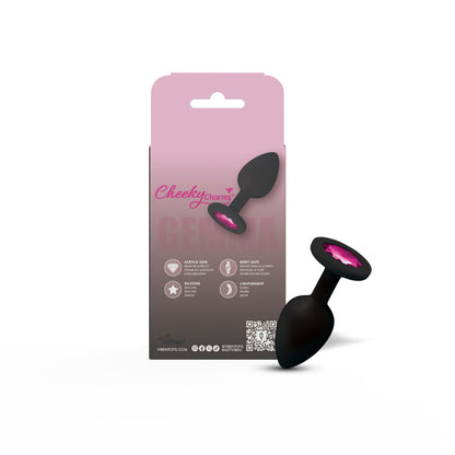 Gemma Pink Gem Black Silicone Anal Plug - Small
