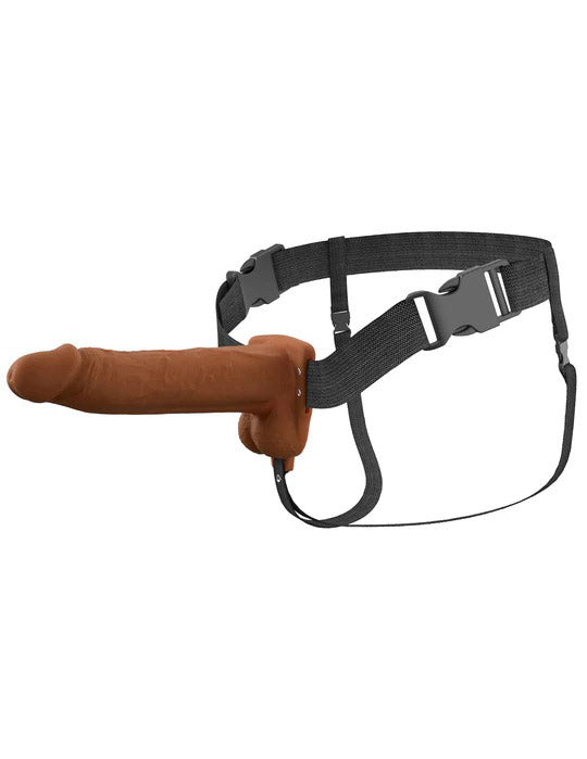 Pipedream Fantasy X-Tensions Elite 8" Vibrating Hollow Silicone Strap-on - Brown