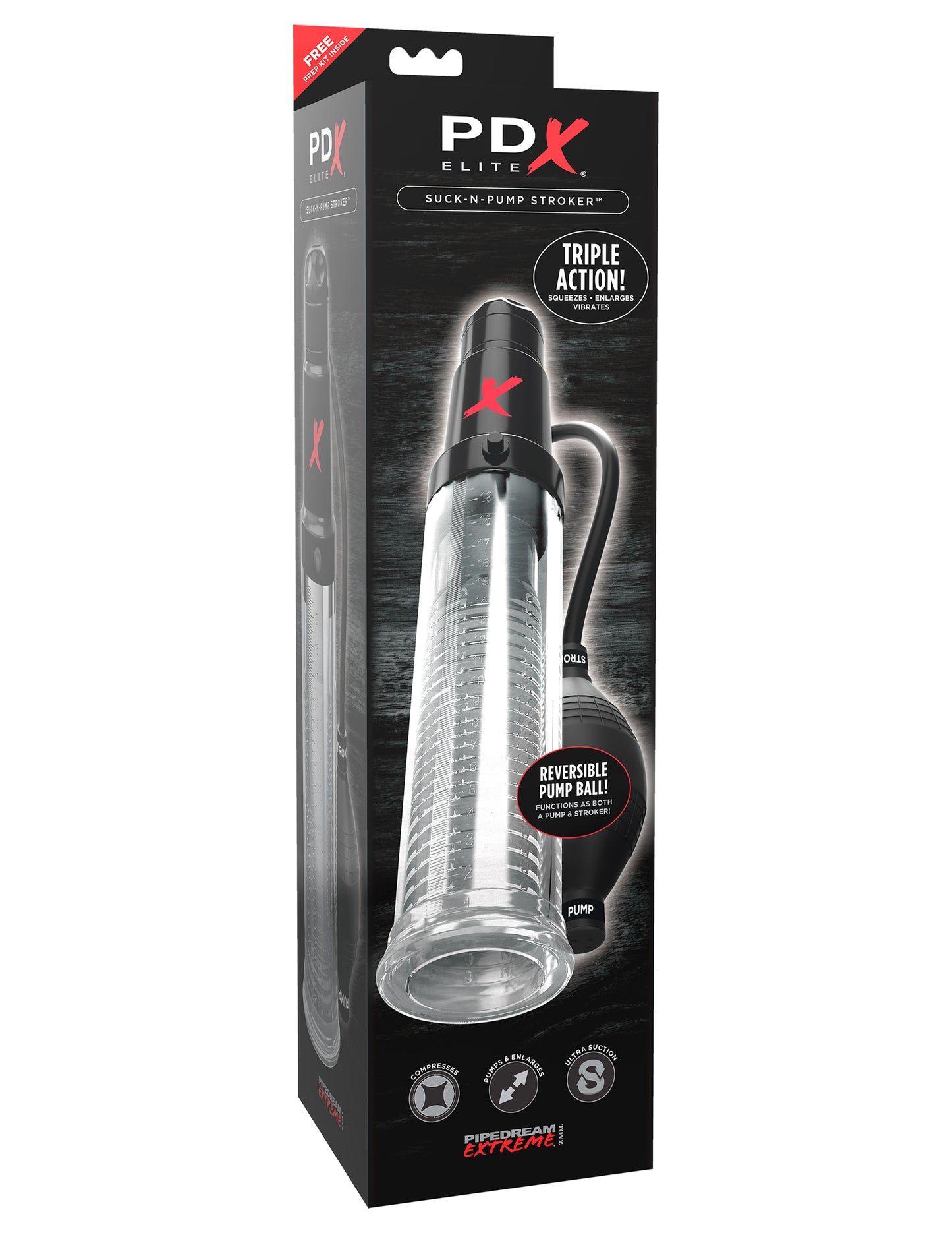 Pipedream PDX Elite Suck-N-Pump Stroker - Multi-Function Erection Pump and Masturbation Stroker - Black