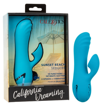 CalExotics California Dreaming Sunset Beach Seducer – Blue – Dual Stimulator with Vibration and Suction