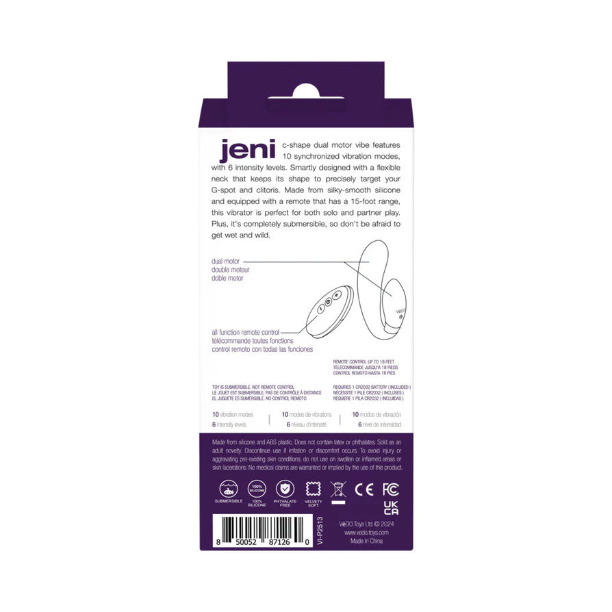 VeDO Jeni C-Shaped Dual Motor Vibe with Remote - Purple