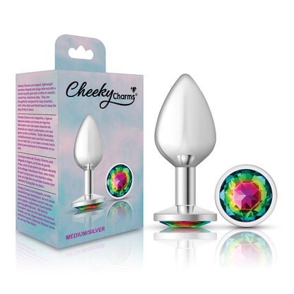 Cheeky Charms Rainbow Round Gem Medium Anal Plug – Silver