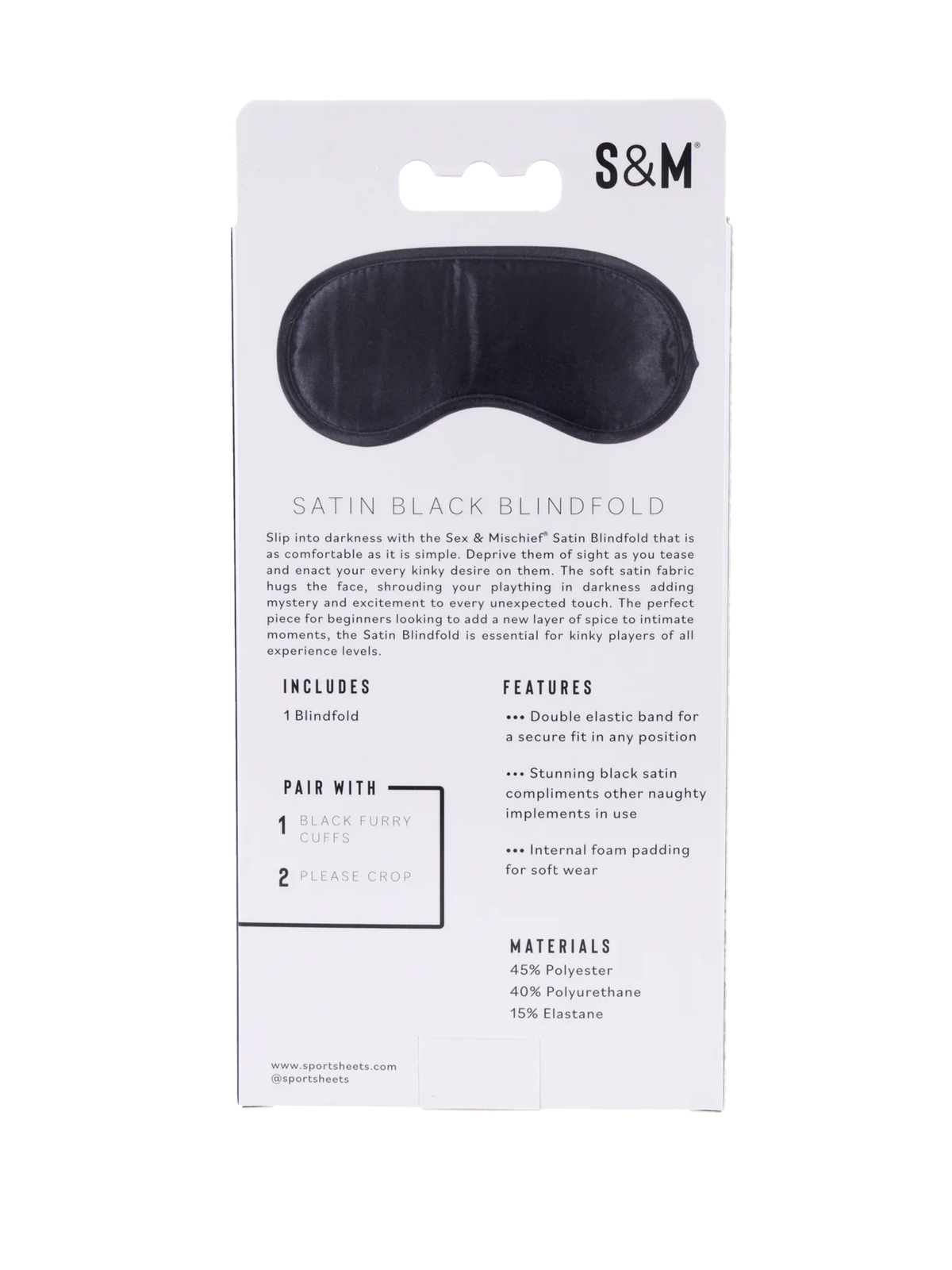 Sportsheets Satin Blindfold - Black - Double-Layered with Comfortable Fit