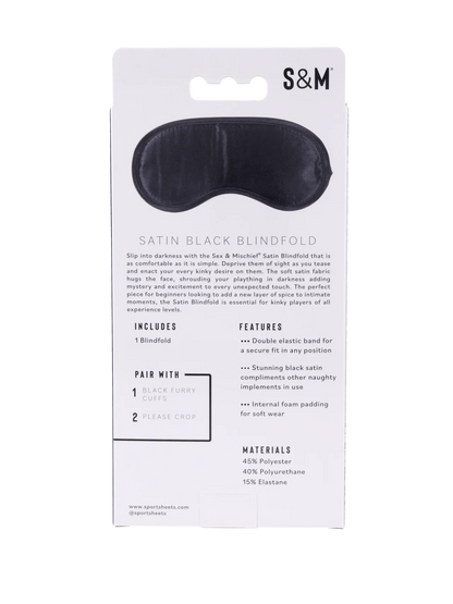 Sportsheets Satin Blindfold - Black - Double-Layered with Comfortable Fit