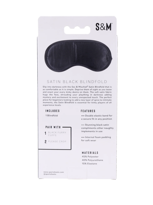 Sportsheets Satin Blindfold - Black - Double-Layered with Comfortable Fit