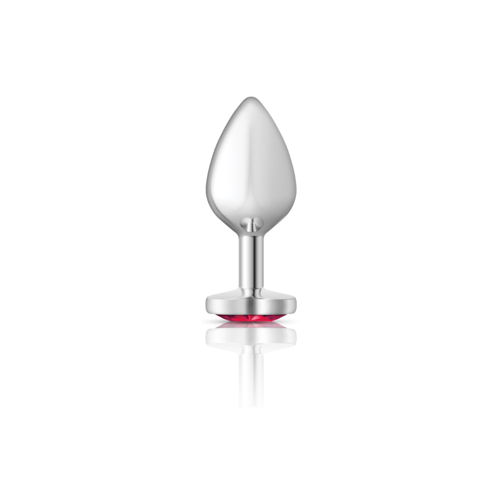 Cheeky Charms Medium Silver Metal Anal Plug with Bright Pink Heart Gem