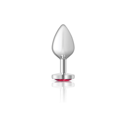 Cheeky Charms Medium Silver Metal Anal Plug with Bright Pink Heart Gem