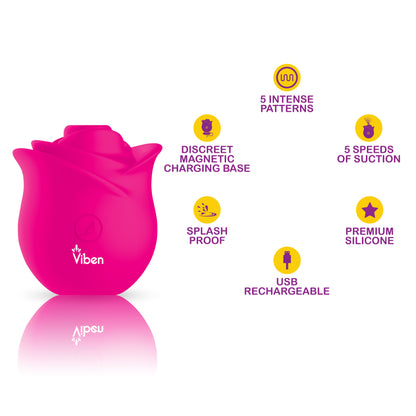 Viben Zen Rose Hot Pink Nipple and Clitoral Stimulator with 10 Functions