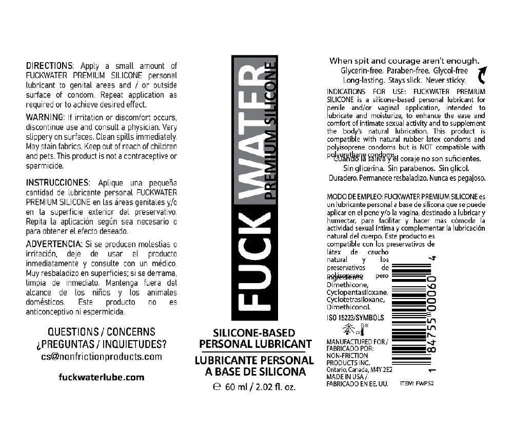 Fuck Water Premium Silicone Lubricant - Long Lasting Clear Formula