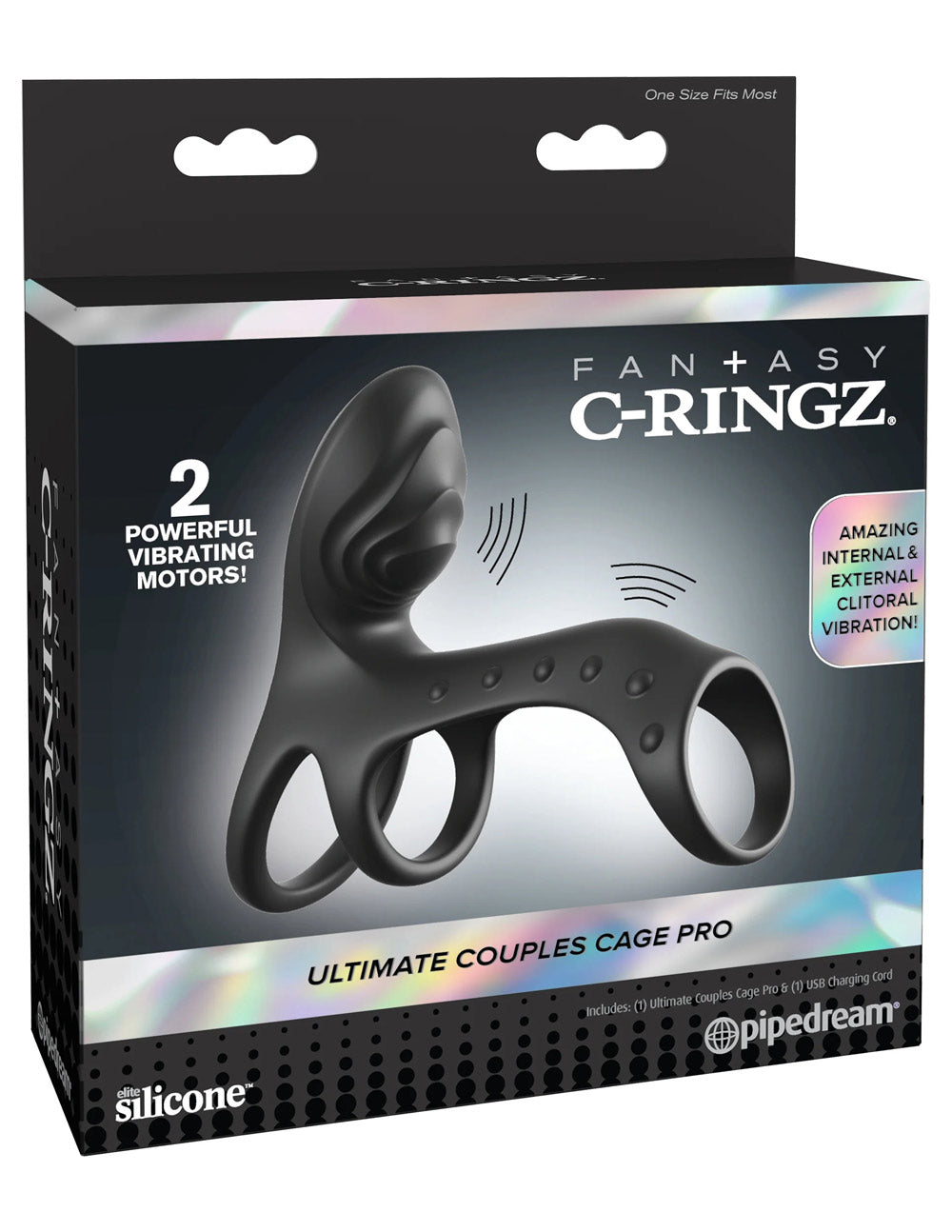 Pipedream Ultimate Couples Cage Pro Dual-Motor Cock Ring – Black
