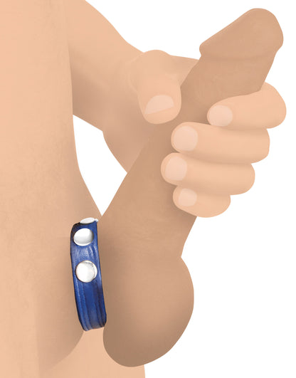 XR Brands Cock Gear Leather Speed Snap Cock Ring – Blue