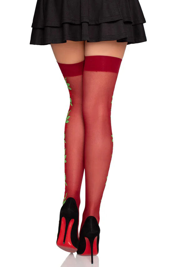 Leg Avenue Spandex Thigh Highs with Roses – Burgundy