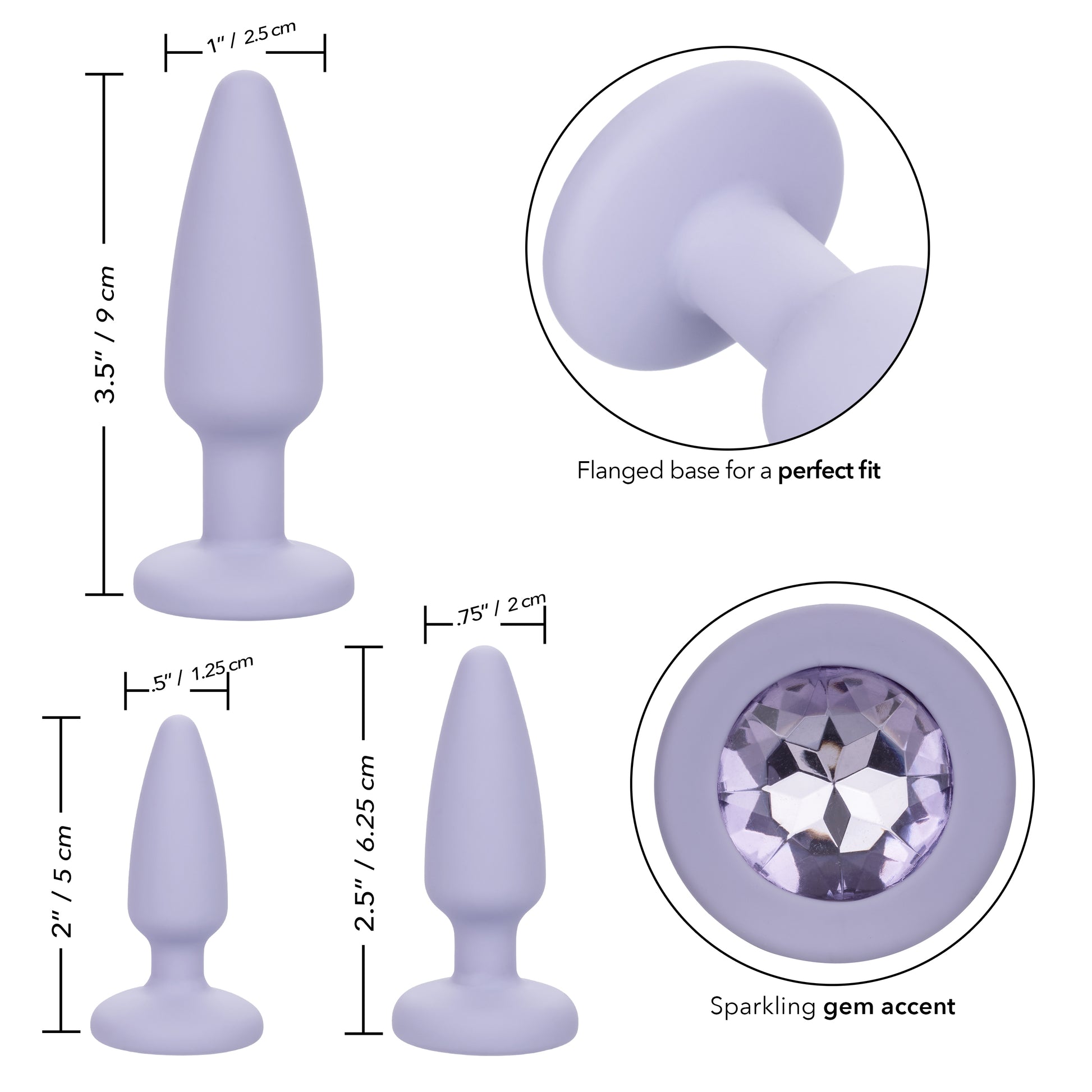 CalExotics First Time Crystal Booty Kit – Graduated Anal Plugs – Purple