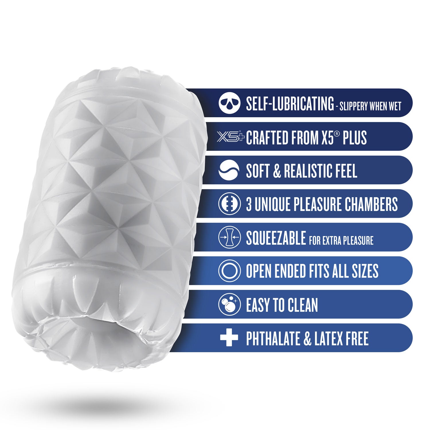 Blush Rize Reakt Self-Lubricating Stroker - White - 3 Pleasure Chambers