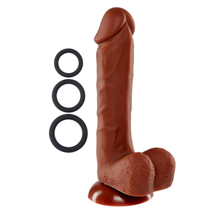 Cloud 9 Pro Sensual Premium Silicone 8 Inch Dong with 3 Cockrings - Brown