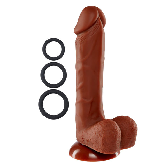 Cloud 9 Pro Sensual Premium Silicone 8 Inch Dong with 3 Cockrings - Brown