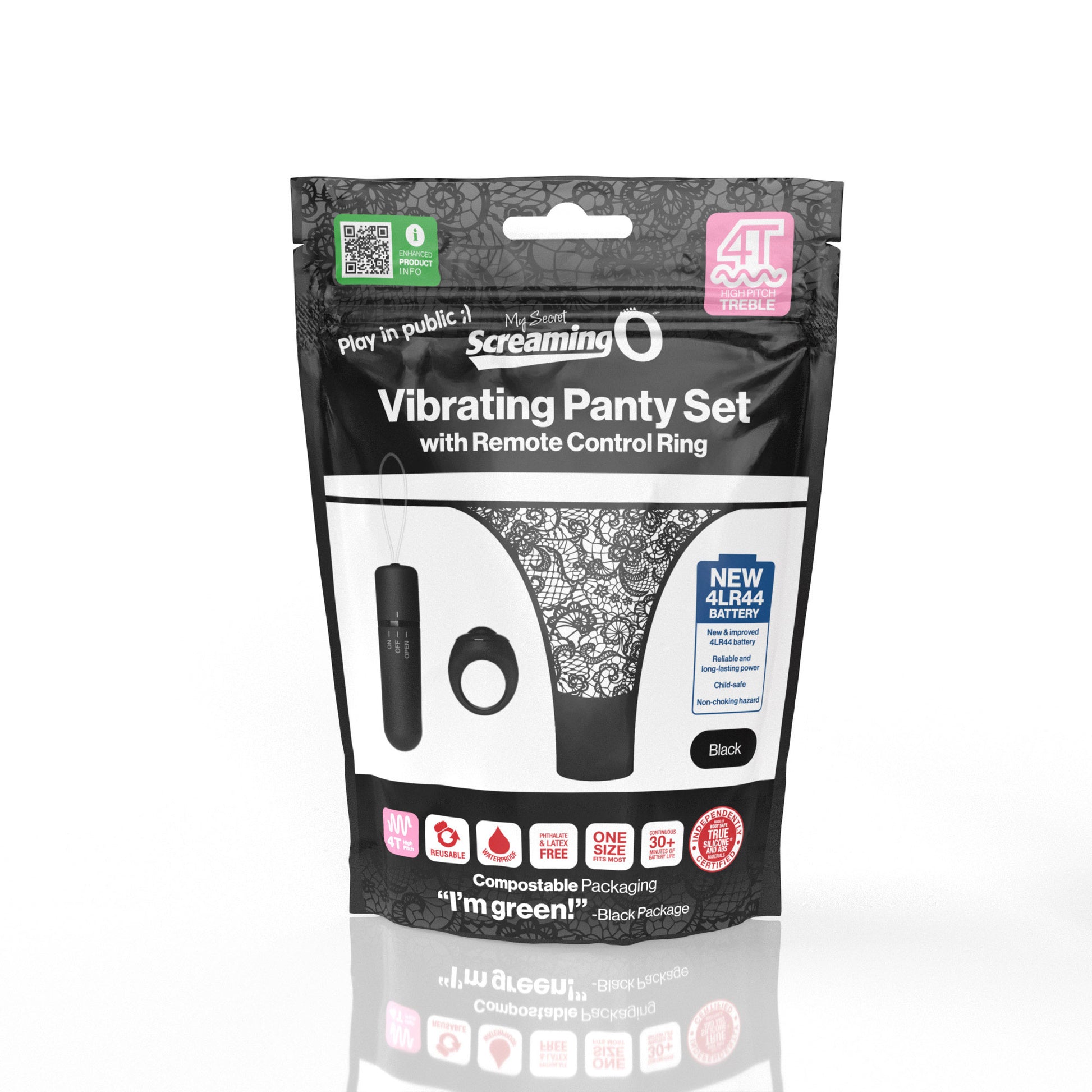 Screaming O 4t Vibrating Panty Set with Remote Control Ring - Black