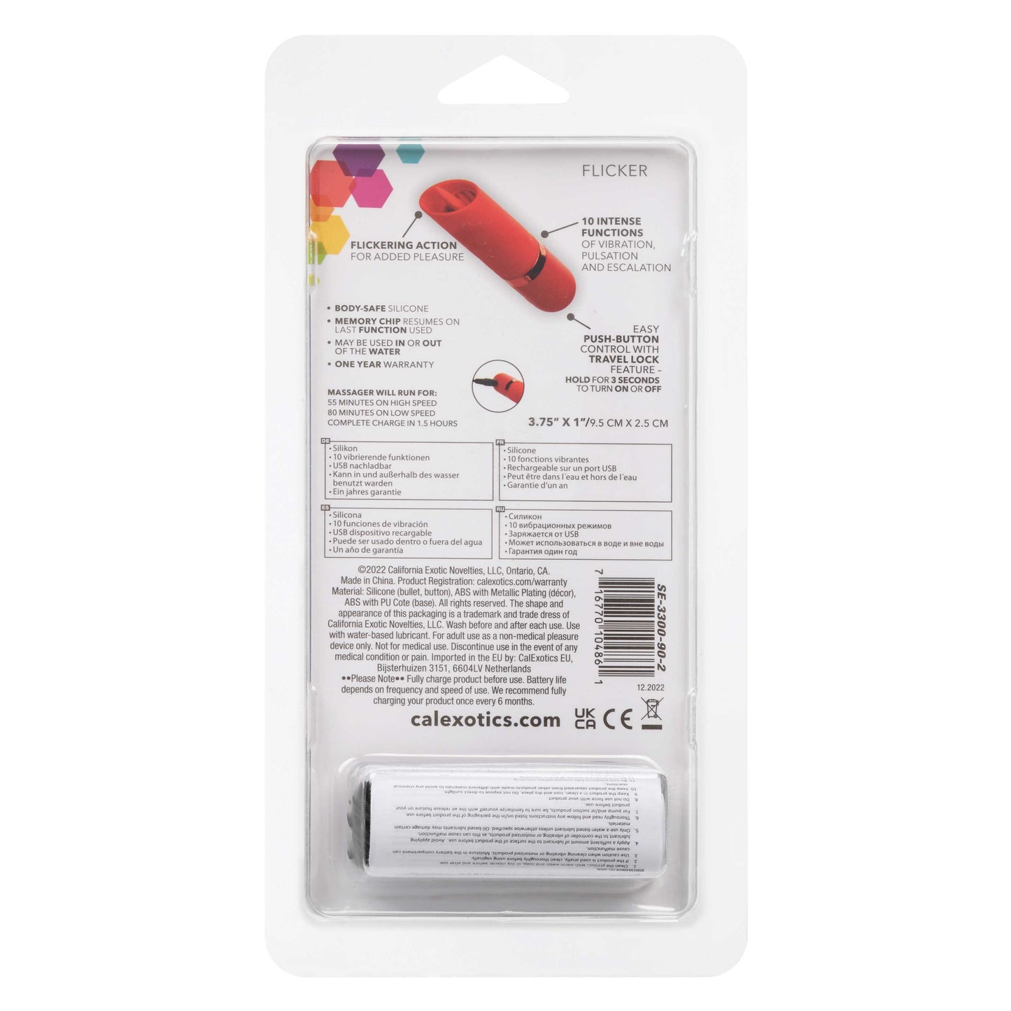 CalExotics Kyst Flicker Mini Massager – Red – 10-Function Rechargeable Silicone Bullet