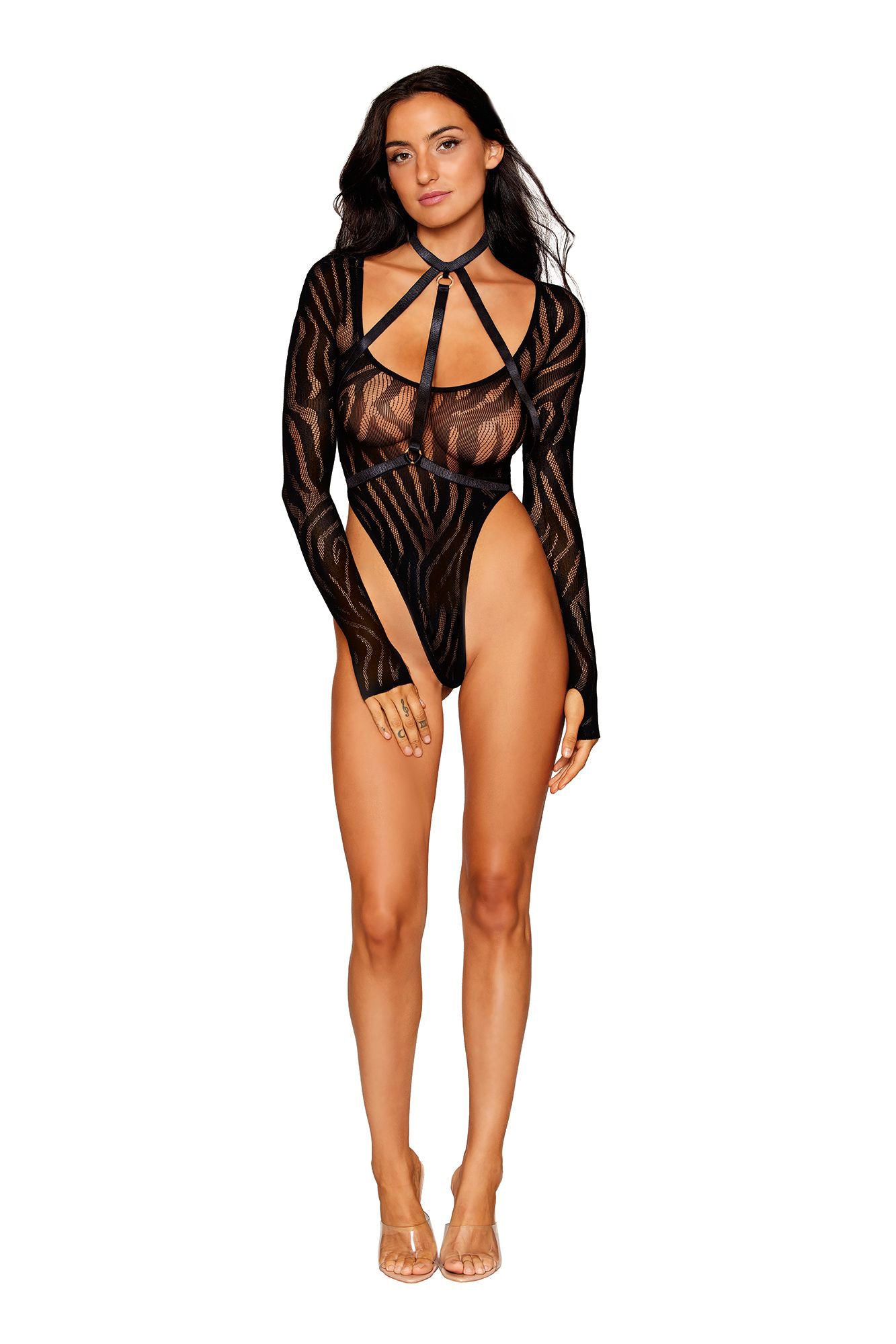Dreamgirl Teddy and Harness Set – Black – One Size
