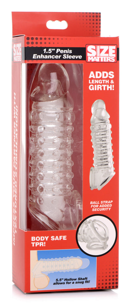 XR Brands 1.5 Inch Penis Enhancer Sleeve - Clear with Textured Stimulation